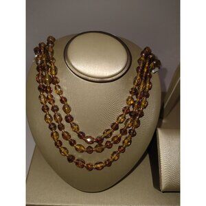 Vintage One Long-Strand Amber & Iridescent Glass Bead Necklace